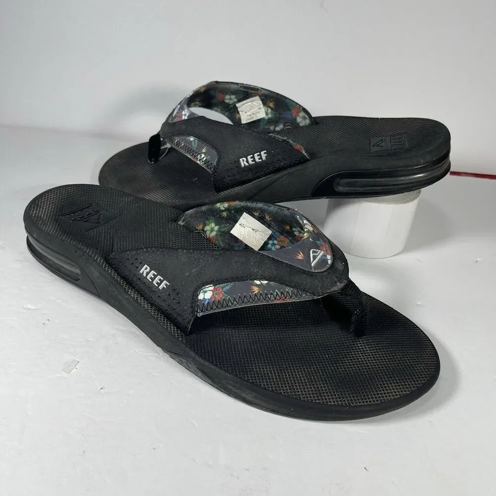 Reef Fanning Men’s Sandals Sz 12 EU 45 Black Floral Bottle Opener